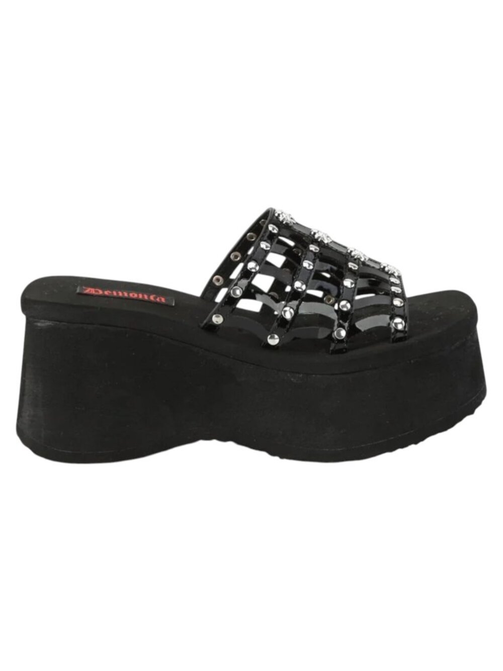 Goth Platform Spiderweb Sandals | Vegan Black Patent Leather Festival Slides